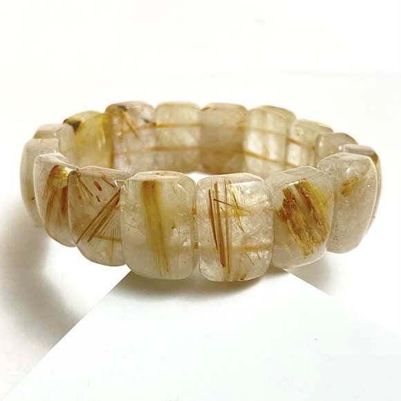 Golden Rutile Quartz Gemstone Crystal Bracelet - Picture 2 of 16